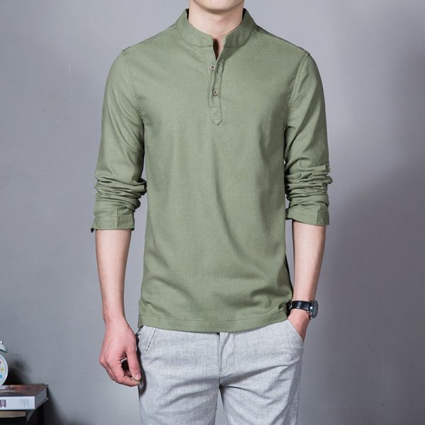 Long sleeve Men's shirts male casual Linen shirt men Brand Plus size Asian size camisas - Image 2