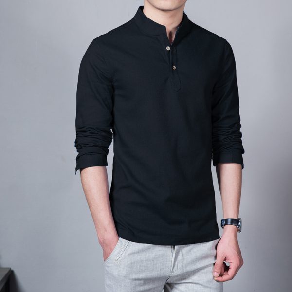 Long sleeve Men's shirts male casual Linen shirt men Brand Plus size Asian size camisas - Image 3